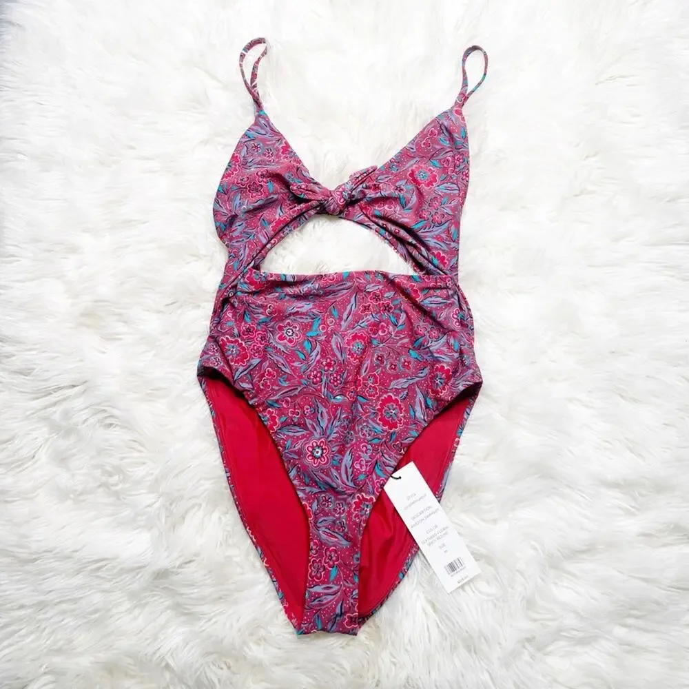 VERONICA BEARD New Aniston Swimsuit Spicy Floral Red Cutout One Piece Medium - Picture 3 of 8